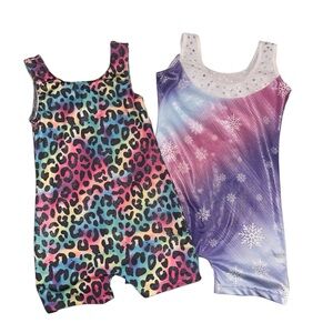 Gymnastic Leotards Cheetah/Leopard Print Snowflakes Purple Pink Girls Small 4/5